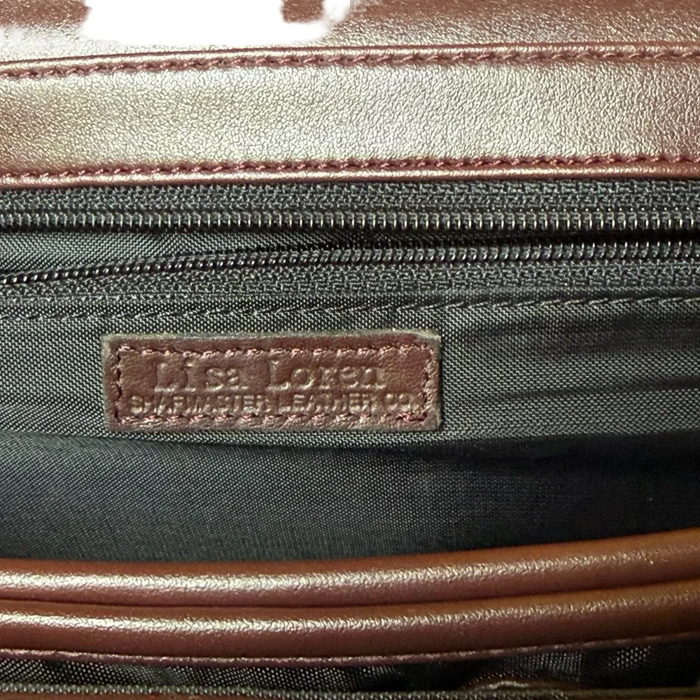 Lisa Loren Burgundy Leather Handbag Briefcase Career Laptop Bag 15.5x11x2